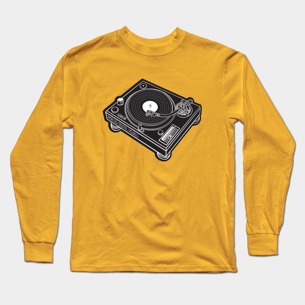 Turntable (White Lines & Black Drop Shadow) Analog / Music Long Sleeve T-Shirt by Analog Digital Visuals